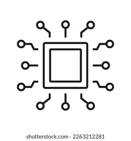 Micro Chip Digital Technology Line Icon. CPU Linear Pictogram. Electronic Circuit, Central Processing Unit Outline Sign. Artificial intelligence Symbol. Editable Stroke. Isolated Vector Illustration.