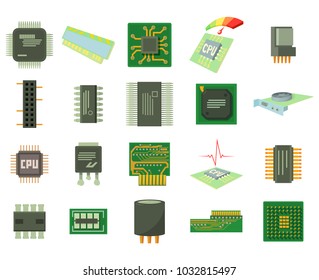 Micro chip icon set. Cartoon set of micro chip vector icons for web design isolated on white background