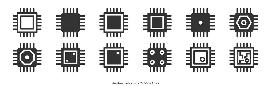Conjunto de iconos de microchip. Colección de placa de circuito. Ilustración vectorial.
