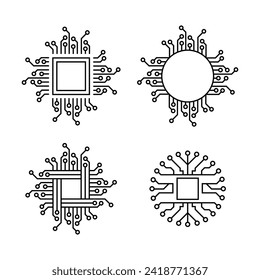 Micro chip icon set. Vector Illustration. Circuit board or electronic motherboard. lines and dots connect.