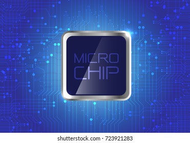 Micro Chip on blue circuit pattern background design modern computer futuristic background vector illustration.