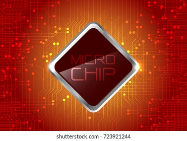 Micro Chip on red circuit pattern background design modern computer futuristic background vector illustration.