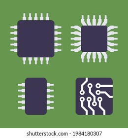 Micro Chip Processor Icons Set. CPU Electronic Component. Vector