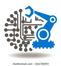 Micro Chip With Robot Manipulator Icon Vector. Circuit Robotics Hand Symbol. Industry Automation Technology Logo.