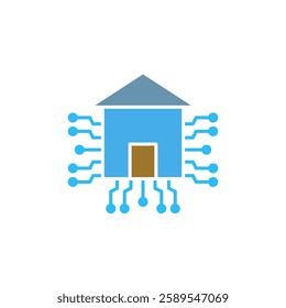 micro circuit chips house icon, smart home technology house icon, simple flat style, illustration, logo sign symbol pictogram template, for ui or ux isolated on white for mobile app, editable