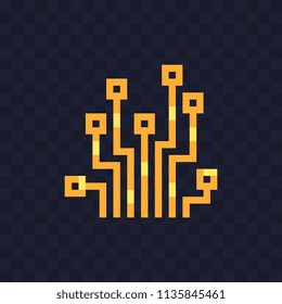 Micro circuit pixel art icon. Isolated vector illustration.  Design for stickers, logo, app. 8-bit sprite.