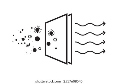 Micro Clean Air Filtration Liniensymbol, Vektor. Filtration, Reiniger-Symbol. Luftreiniger-Logo, Silhouette. Reinigen oder frischen Wind, Reinigung, Virenschutz, Staub Reiniger Vektor.