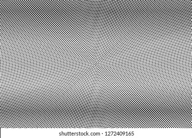 Micro dotted halftone with smooth gradient. Black and white vector texture. Vintage effect graphic decor. Retro dotted overlay. Monochrome halftone background or foreground. Perforated surface