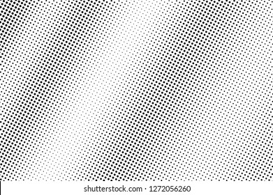 Micro dotted texture. Black and white dotted halftone vector background. Diagonal dotted gradient. Vintage effect overlay. Ink dot pattern. Monochrome halftone texture. Industrial perforated surface
