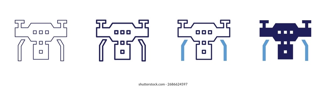 Micro drone icono en 4 estilos diferentes. Línea delgada, línea, línea en negrita, duotono. Estilo duotono. Trazo editable.