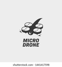 Micro drone logo simple silhouette, mini micro fpv racing drone logo vector illustration