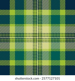 Micro fabric vector plaid, chic textile texture check. Japan tartan pattern background seamless in dark and lime colors palette.