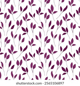 Micro green sprouts seamless pattern. Hand drawn purple basil leaves in doodle style, vector illustration on white background. Decorative for wrapping and packaging, organic plants