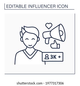 Micro influencer line icon. Blogger with three thousand plus subscribes. Low influence on people. Unpopular person. Blogging concept. Isolated vector illustration. Editable stroke