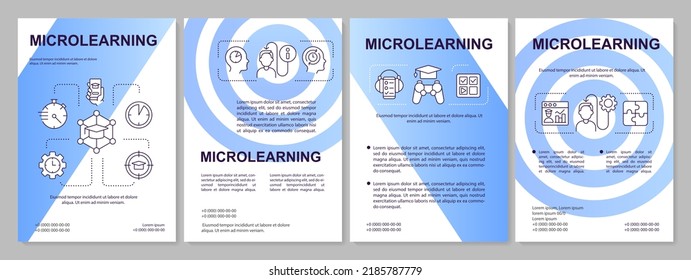 Micro learning approach blue gradient brochure template. Knowledge retention. Leaflet design with linear icons. 4 vector layouts for presentation, annual reports. Arial, Myriad Pro-Regular fonts used