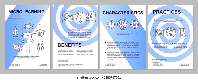 Micro learning blue gradient brochure template. Benefits and practices. Leaflet design with linear icons. 4 vector layouts for presentation, annual reports. Arial, Myriad Pro-Regular fonts used