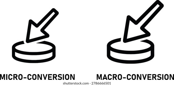 Micro and macro conversion icons with black and white user experience customer journey conversion minimalist business marketing strategy objective