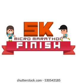 Micro Marathon 5K Running Finish, Vector Illustration