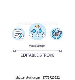 Micro Metrics Concept Icon. Information Management. Organization Growth. Performance Indicator. Big Data Idea Thin Line Illustration. Vector Isolated Outline RGB Color Drawing. Editable Stroke