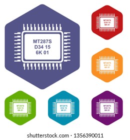 Micro microchip icons vector colorful hexahedron set collection isolated on white