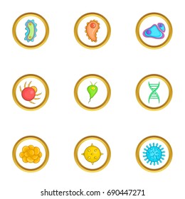 Micro organism icons set. Cartoon set of 9 micro organism vector icons for web isolated on white background