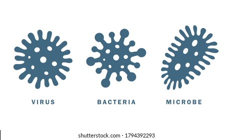 Micro Organism Icons Set On White Background, Virus Bacteria And Microbe