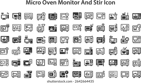 micro oven Monitor and Stir Icon.eps. collection, sketches, logo illustrations, web symbols, outline style pictograms package isolated on white background. Vector graphics. stock illustration