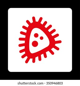 Micro Parasite vector icon. Style is flat rounded square button, red and white colors, black background.
