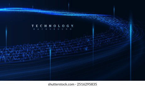 Micro movimento de onda de partículas, transmissão de dados digitais em grande escala, negócios futuristas e conceito de design de fundo de tecnologia. Ilustração vetorial.