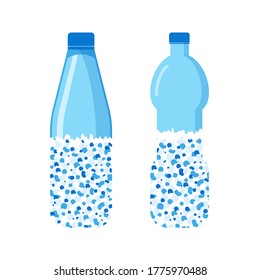 Micro plastic pollution concept. Plastic bottle in the pond. Environmental pollution by toxic waste. Vector illustration. 