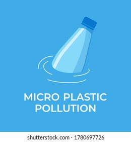Micro plastic pollution concept. Plastic bottle in the pond. Environmental pollution by toxic waste. Vector illustration. 