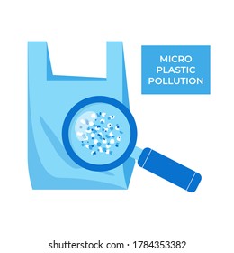 Micro plastic pollution concept. Environmental pollution by toxic waste. Toxic pieces in plastic bag. Vector illustration. 