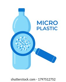 Micro plastic pollution concept. Microplastic in water. Environmental pollution by toxic waste. Toxic pieces in a water bottle. Vector illustration. 