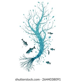 Micro plastic pollution concept. Microplastic in water illustration set. Environmental pollution by toxic waste. Vector illustrations isolated on white background