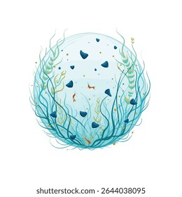 Micro plastic pollution concept. Microplastic in water illustration set. Environmental pollution by toxic waste. Vector illustrations isolated on white background