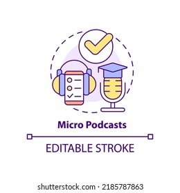 Micro podcasts concept icon. Delivering microlearning option abstract idea thin line illustration. Listen to audio content. Isolated outline drawing. Editable stroke. Arial, Myriad Pro-Bold fonts used