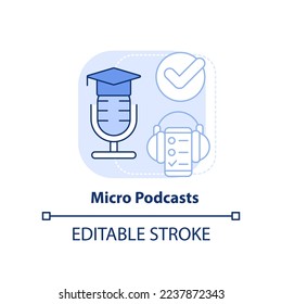 Icono de concepto de micro podcasts azul claro. Ilustración en línea delgada de idea abstracta de la opción de microaprendizaje de entrega. Contenido de audio. Dibujo de contorno aislado. Trazo editable. Fuentes Arial, Myriad Pro-Bold utilizadas
