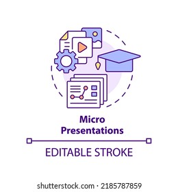 Micro Presentations Concept Icon. Microlearning Example Abstract Idea Thin Line Illustration. Segmenting Materials. Isolated Outline Drawing. Editable Stroke. Arial, Myriad Pro-Bold Fonts Used