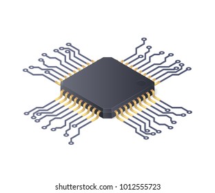 Micro processor. Circuit board isolated on white background. Isometric vector illustration