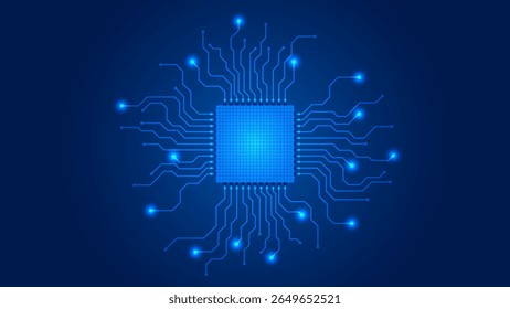 Micro processor, CPU connecting with circuit paths in blue tech background template
