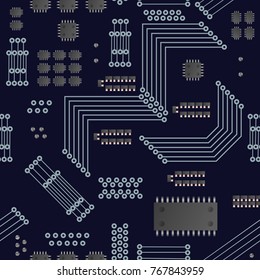 Micro processor seamless pattern background. Technology vector illustration.