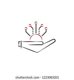 micro scheme in hand 2 colored hand drawn icon. Electronics colored element illustration. Outline symbol design from electronics set