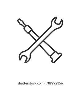 micro screwdriver and wrench. linear icon. Line with Editable stroke