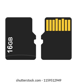 Micro SD Card from both sides isolated on white background. Vector illustration