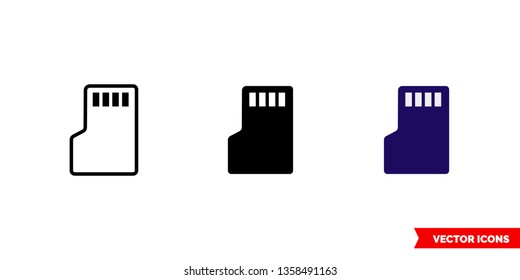 Micro SD card icon of 3 types: color, black and white, outline. Isolated vector sign symbol.