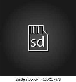 Micro sd card icon flat. Simple White pictogram on black background with shadow. Vector illustration symbol