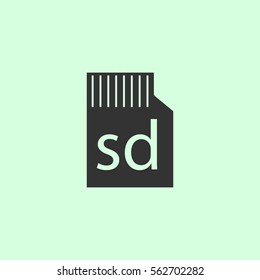Micro sd card icon flat. Grey vector symbol on green background