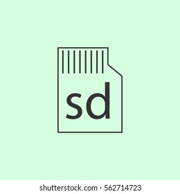 Micro sd card icon flat. Grey vector symbol on green background