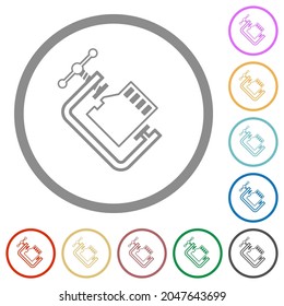 Micro sd memory card compress outline flat color icons in round outlines on white background