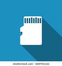 Micro SD memory card icon isolated with long shadow. Flat design. Vector Illustration